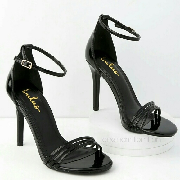 Lulus "Iva" Black Patent Ankle Strap Sandals - Picture 2 of 5